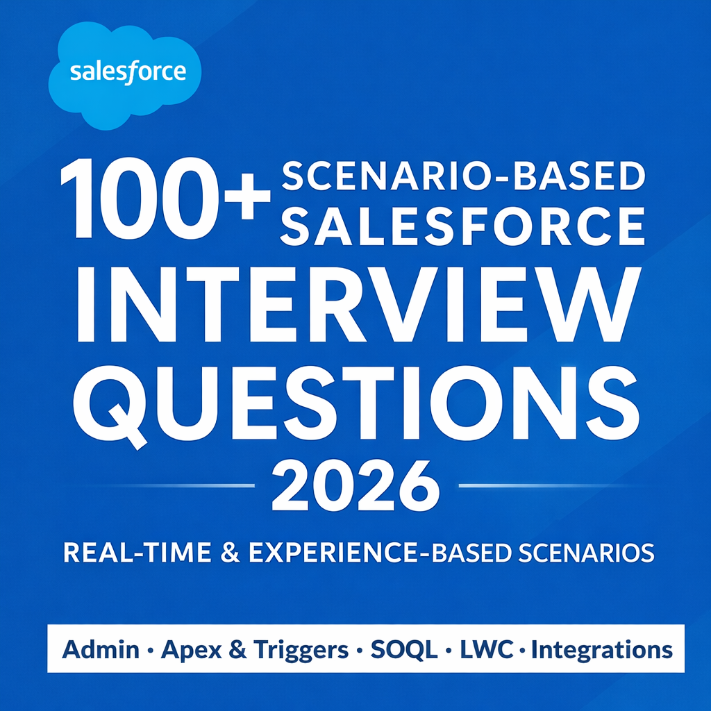 100 Real-Time Salesforce Interview Questions & Scenarios (2026 Edition) β Admin, Apex, SOQL, LWC, VF, Integration